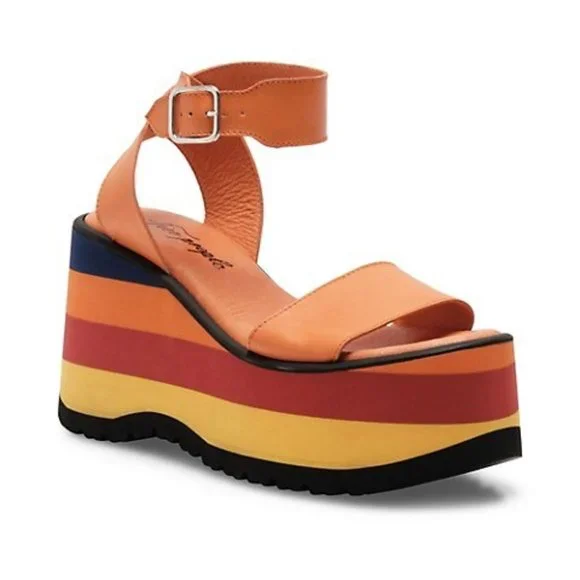 Free People Parris Platform Wedge Leather Sandals in Solar Flare - Picture 2 of 4